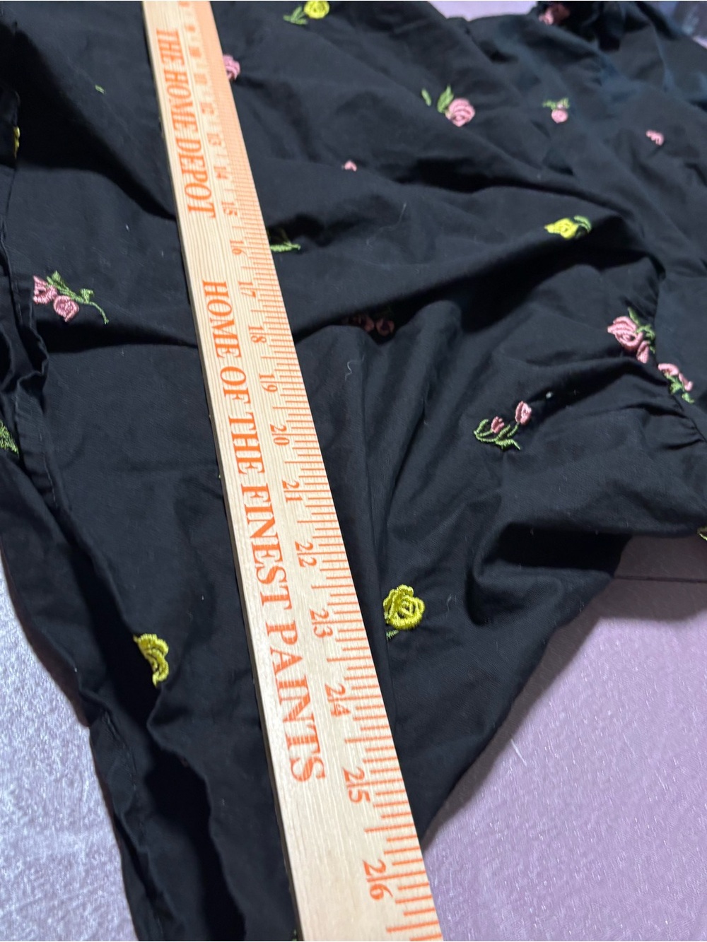 Women’s Black Floral Tie-Front Top - Pink & Yellow Rose Slenderizing!Embroidery! - Picture 11 of 14